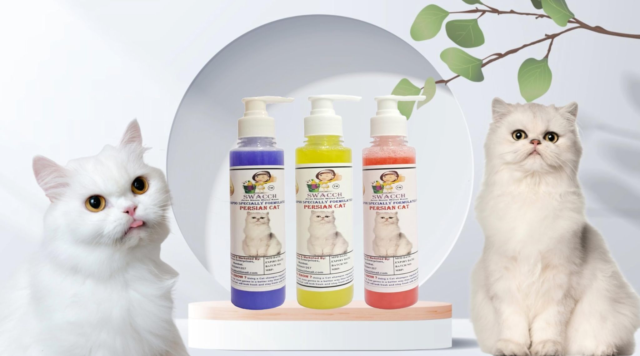 SWACCH Premium Shampoo for Persian CAT (200ML) (Combo Pack of 3) Lavender, Lemon & Strawberry