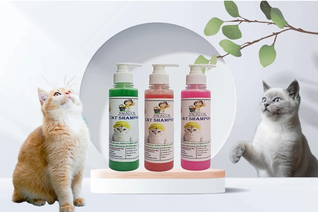 SWACCH Premium Shampoo for CAT Shampoo (200ML) (Pack of 3) NEEM ALOVERA, Jasmine & Rose