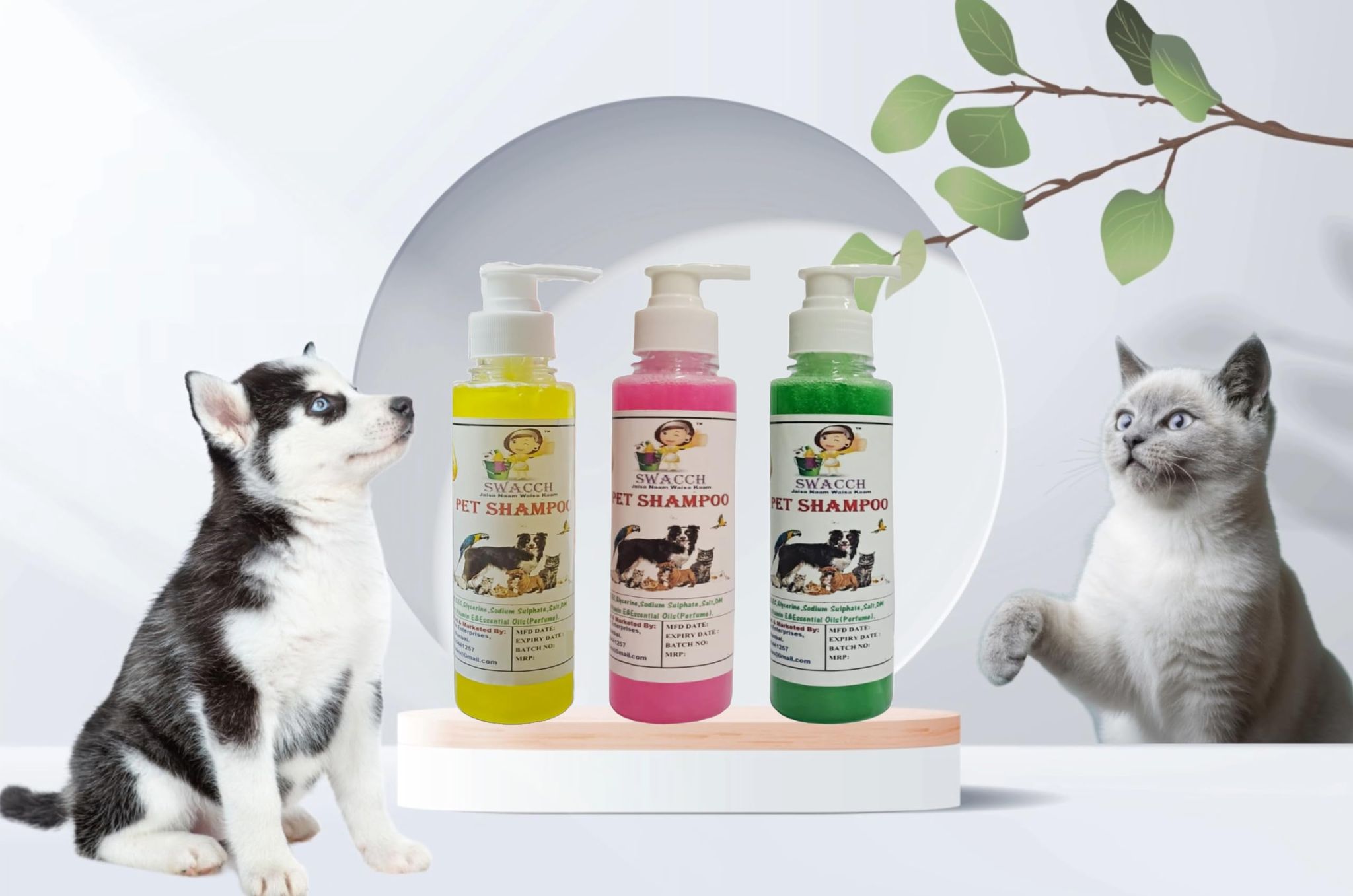 SWACCH Premium Shampoo for PET Shampoo (200ML) (Combo Pack of 3) Lemon, Rose, NEEM ALOVERA