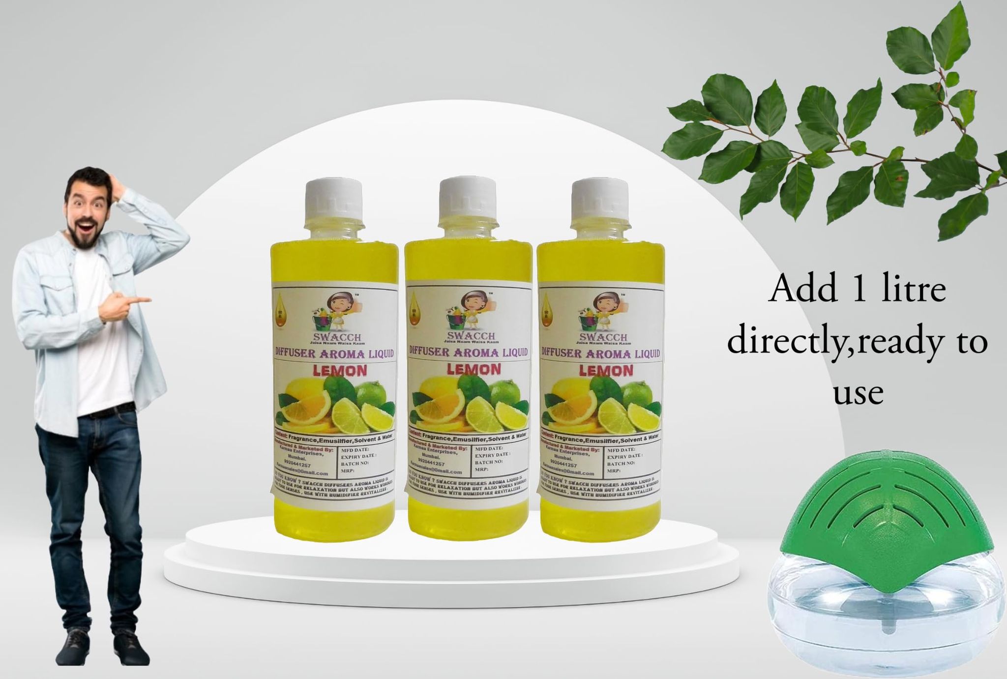 Swacch Diffuser Aroma Liquid (500ml) (Pack of 3) Lemon