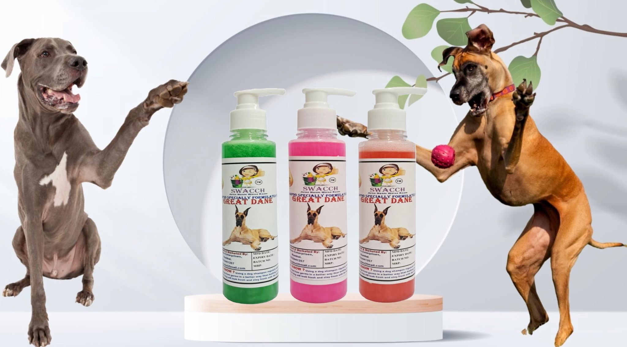 SWACCH Premium Shampoo for Great DANE (200ML) (Combo Pack of 3) NEEM ALOVERA, Jasmine & Rose