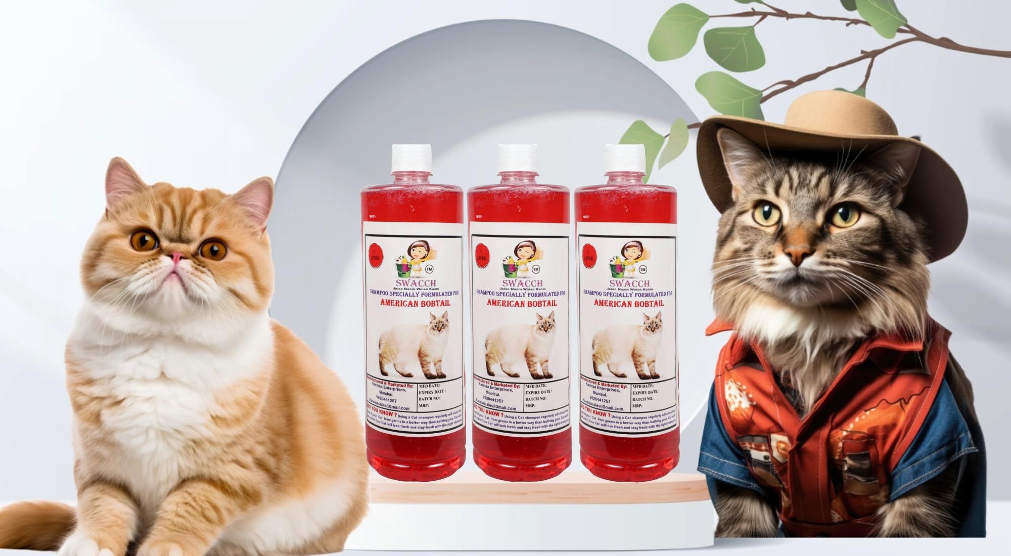 Swacch Shampoo Specially Formulated for American Bobtail (1 Litre) (Pack of 3) Jasmine