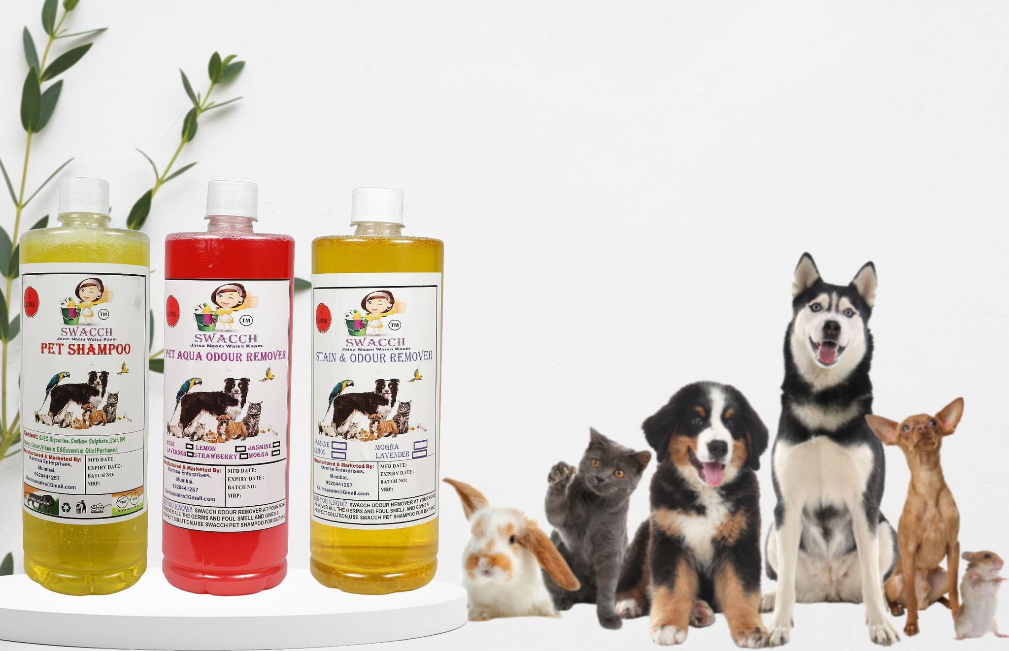 Swacch Shampoo (Lemon) + Deodorizer (Lemon) + Stain Remover (Strawberry) 1 Litre Each