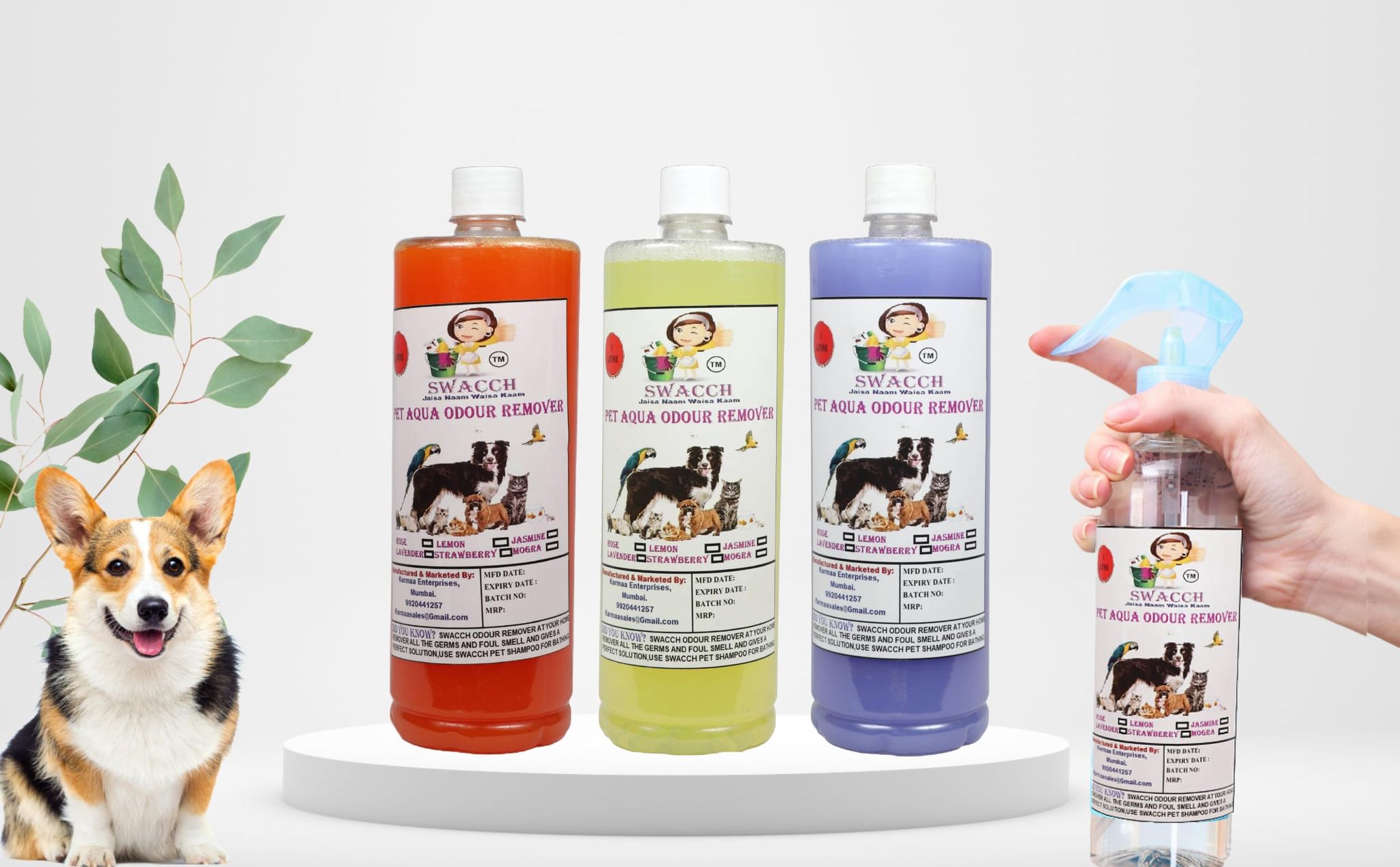 Swacch PET Aqua Odour Remover (1 Litre) (Combo Pack of 3) Orange, Lemon & Lavender