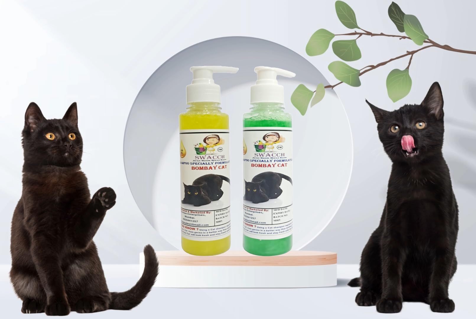 SWACCH Premium Shampoo for Bombay CAT (200ML) (Combo Pack of 2) Lemon & NEEM ALOVERA
