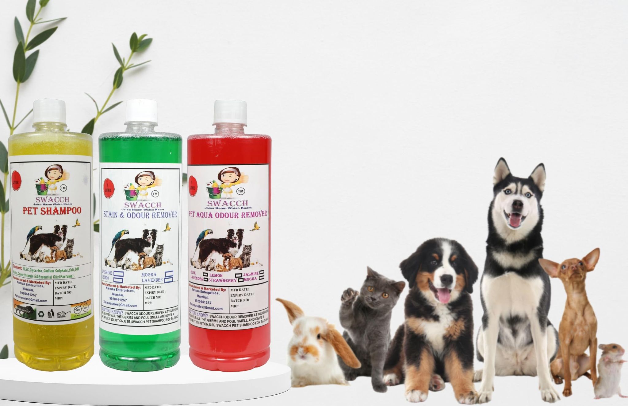 Swacch Shampoo (Lemon) + Deodorizer (Jasmine) + Stain Remover (Strawberry) 1 Litre Each