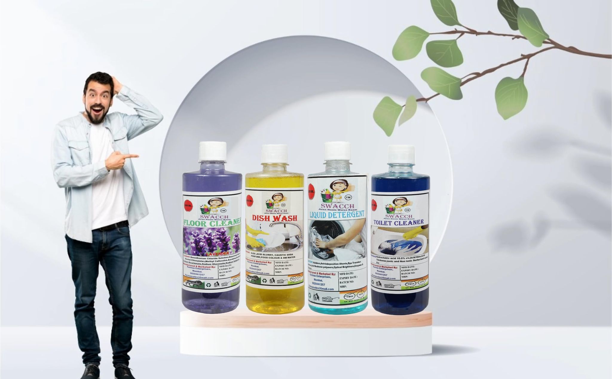 Home Care Combo Floor Cleaner Lavender, Dish Wash Lemon, Liquid Detergent Lavender & Toilet Cleaner (500ml) (Pack of 4)