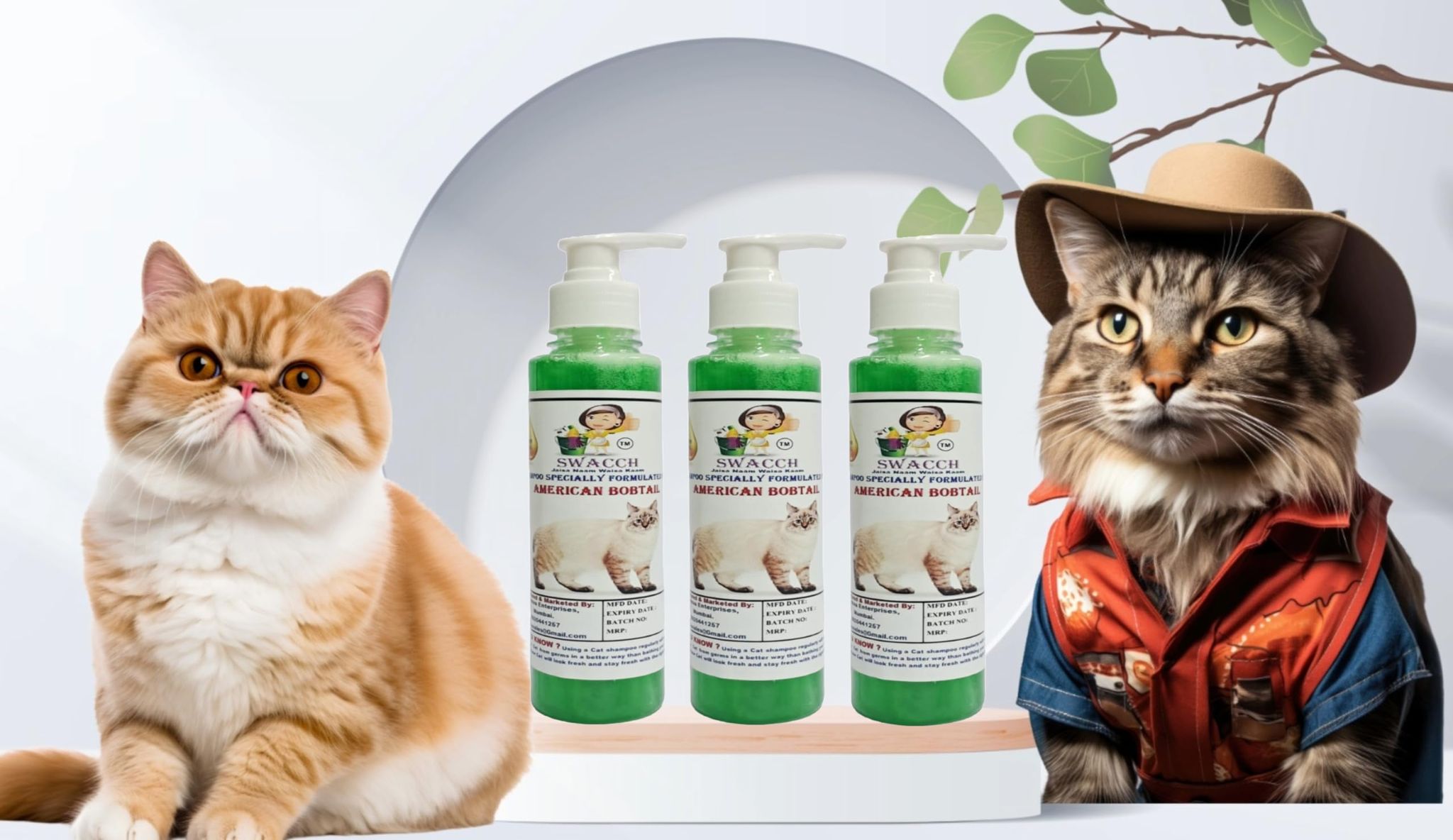 SWACCH Premium Shampoo for American Bobtail (200ML) (Pack of 3) NEEM ALOVERA