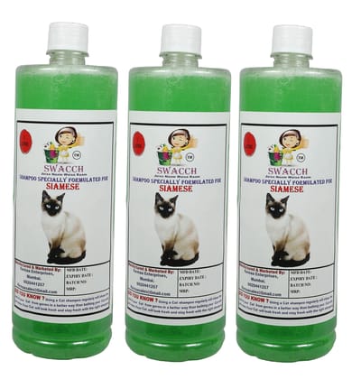 SWACCH Shampoo Specially FORMULATED for Siamese CAT (1 Litre) (Combo Pack of 3) NEEM ALOVERA