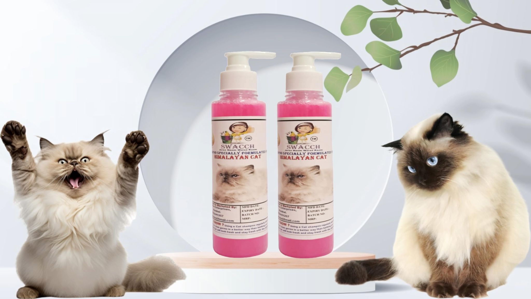SWACCH Premium Shampoo for Himalayan CAT (200ML) (Pack of 2) Rose