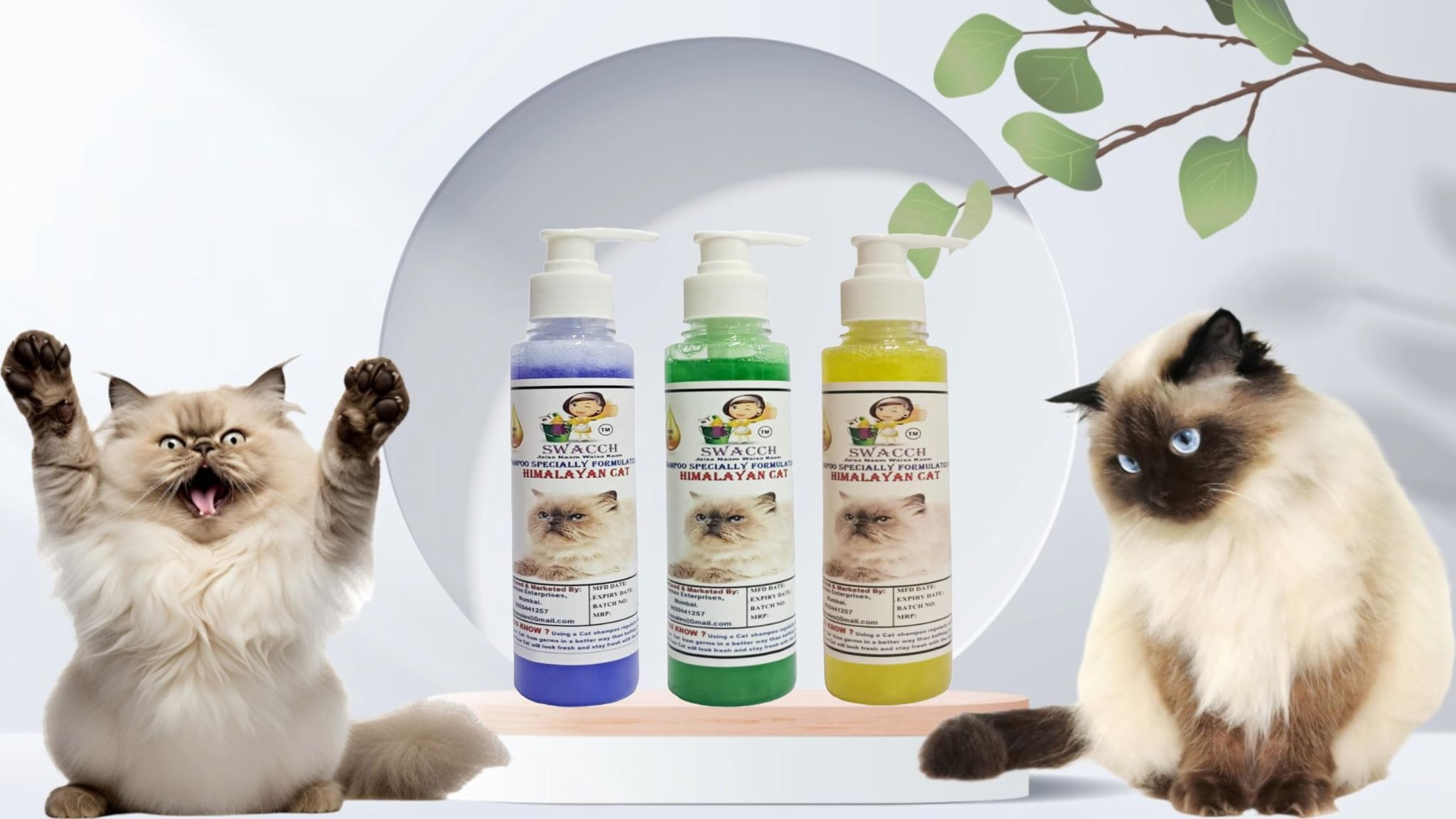 SWACCH Premium Shampoo for Himalayan CAT (200ML) (Pack of 3) Lavender, NEEM ALOVERA & Lemon