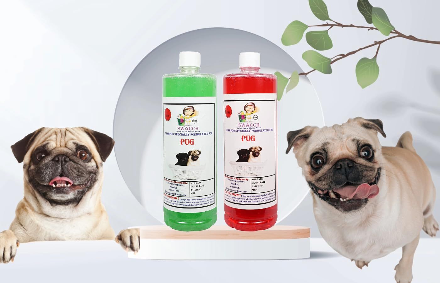 SWACCH Shampoo Specially FORMULATED for Pug (1 Litre) (Combo Pack of 2) NEEM ALOVERA & Jasmine