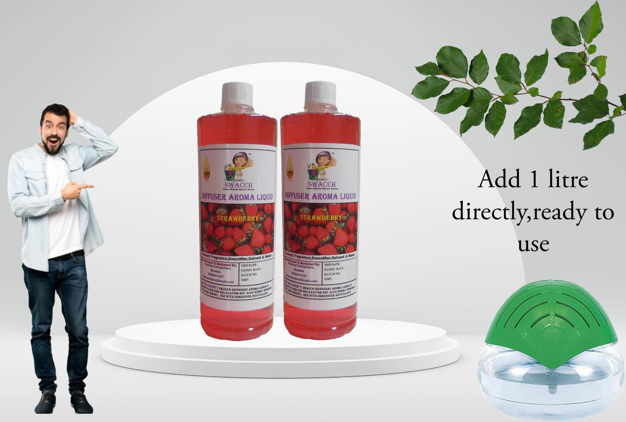 Swacch Diffuser Aroma Liquid (1 Litre) (Pack of 2) Strawberry