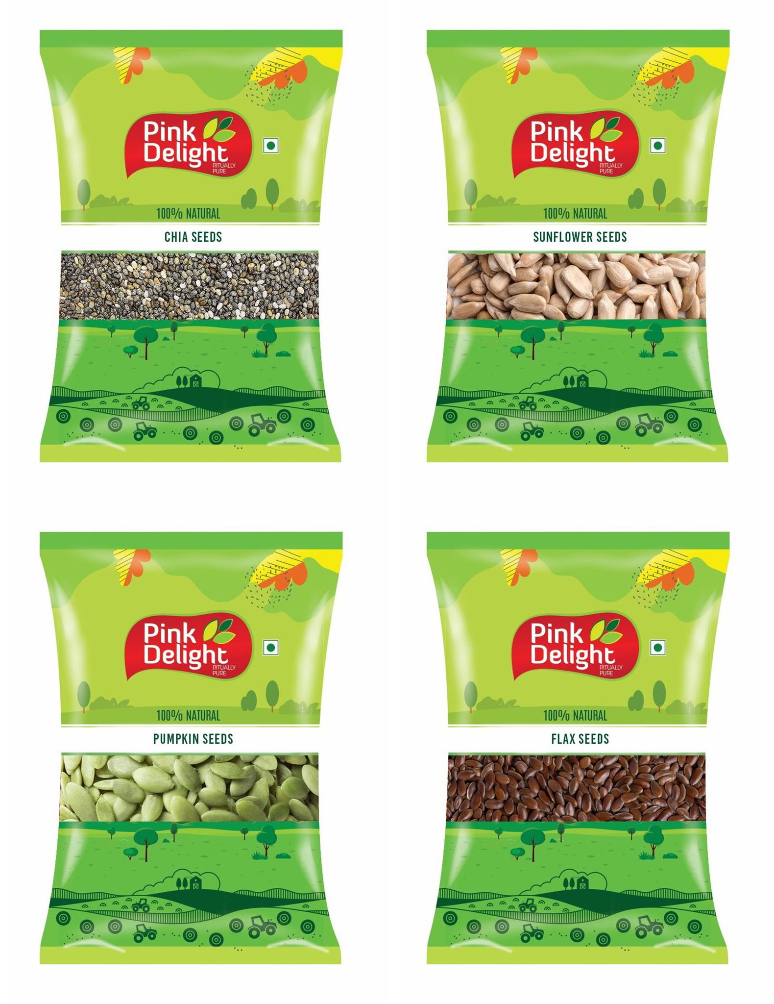 Pink Delight | Super Seeds Combo | Chia+Sunflower+Pumpkin+Flax (Alsi) Seeds | 250 Gm Each | Pack of 4 | 1 Kg Pack