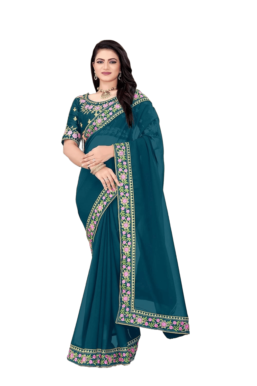 Georgette Embroidered saree for women with blouse
