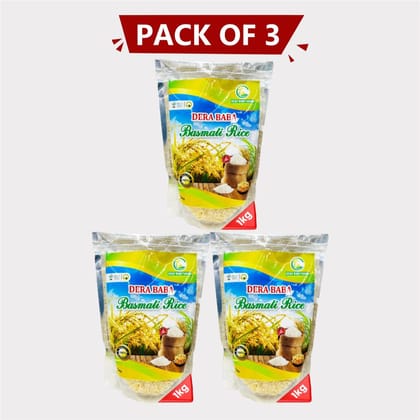 Basmati Chawal 3Kg (3 × 1Kg) – Dera Bera Nanak Premium Long Grain Rice for Kheer & Biryani. 