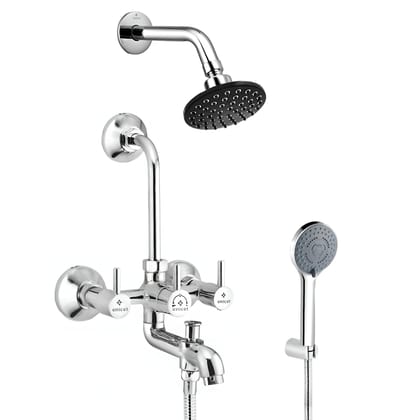 Enicet 3 in1 Wall Mixer with Overhead Shower and Handshower, Brass Build, Chrome Plated, 3 Function Handshower