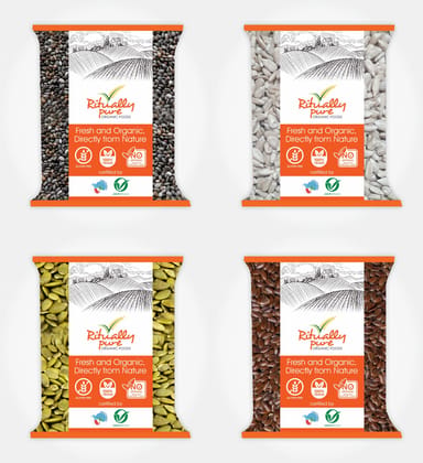 Ritually Pure 100% Organic | Super Seeds Combo | Chia+Sunflower+Pumpkin+Flax (Alsi) Seeds | 250 Gm Each | Pack of 4 | 1 Kg Pack Ritually Pure 100% Organic | Super Seeds Combo | Chia+Sunflower+Pumpkin+Flax (Alsi) Seeds | 250 Gm Each | Pack of 4 | 1 Kg Pack