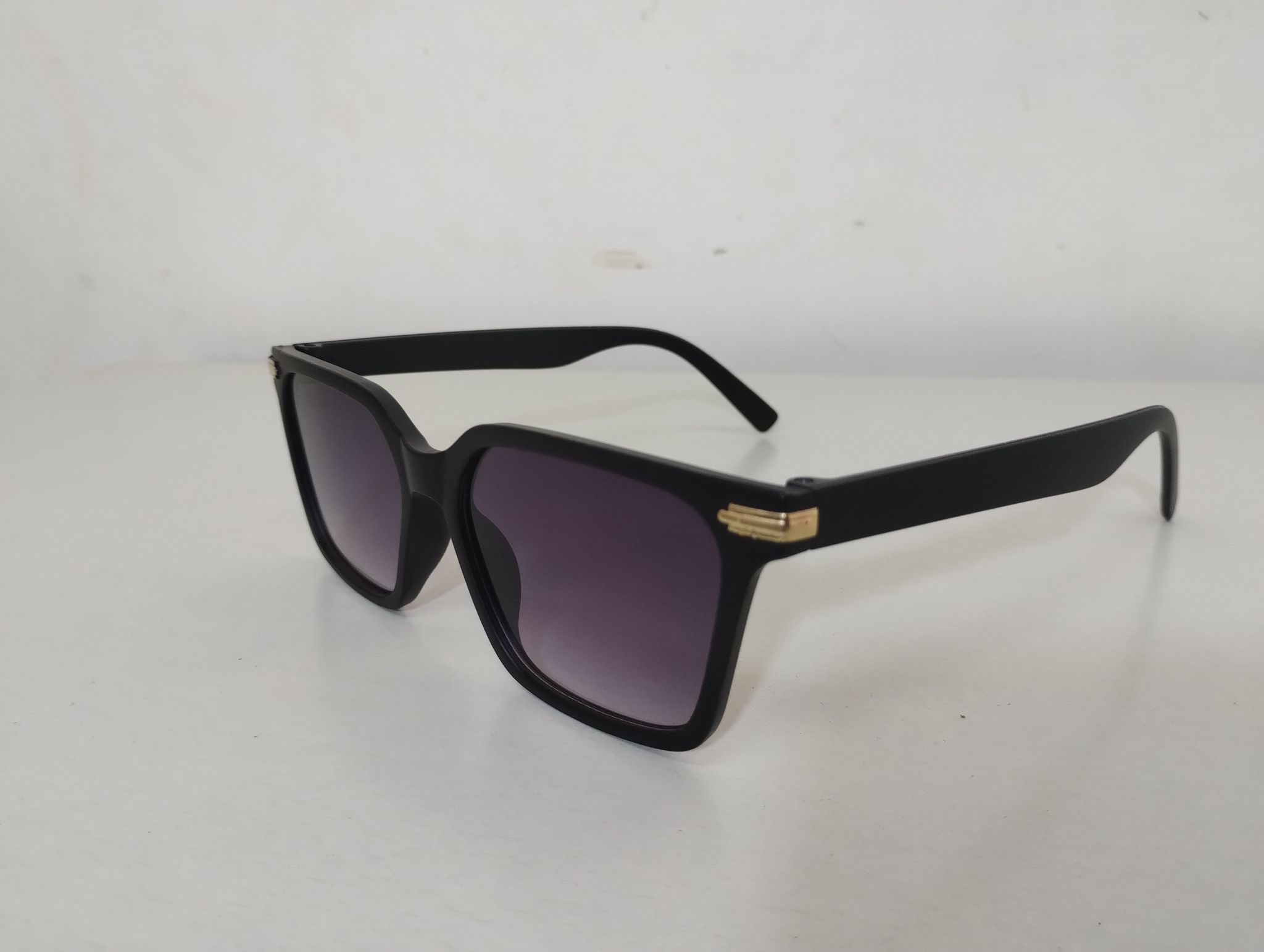 Stylish Sunglasses - Black Shades with Black Frame - Golden Fringes