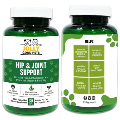 Jolly Good Pets Hip & Joint Support Supplement for Dogs & Cats I 100% Plant-Based I Improves Mobility & Agility I 60 Capsules (pack of 2) Jolly Good Pets Hip & Joint Support Supplement for Dogs & Cats I 100% Plant-Based I Improves Mobility & Agility I 60 Capsules (pack of 2)