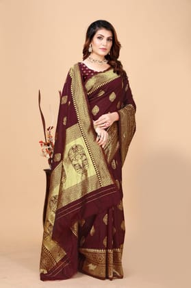 Women'S Maroon Color  Silk Designer Fancy Weaving Work Saree
