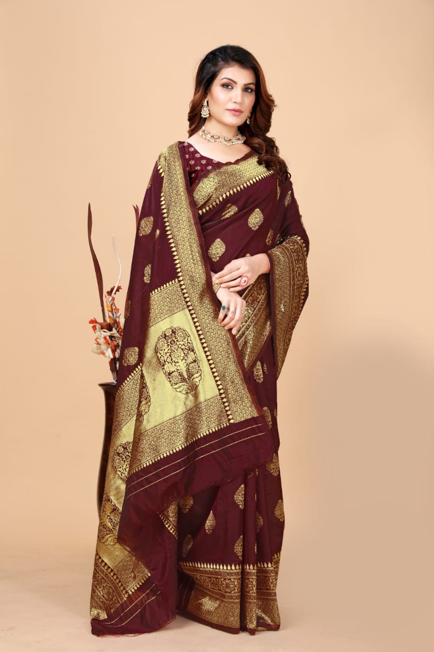 Women'S Maroon Color  Silk Designer Fancy Weaving Work Saree