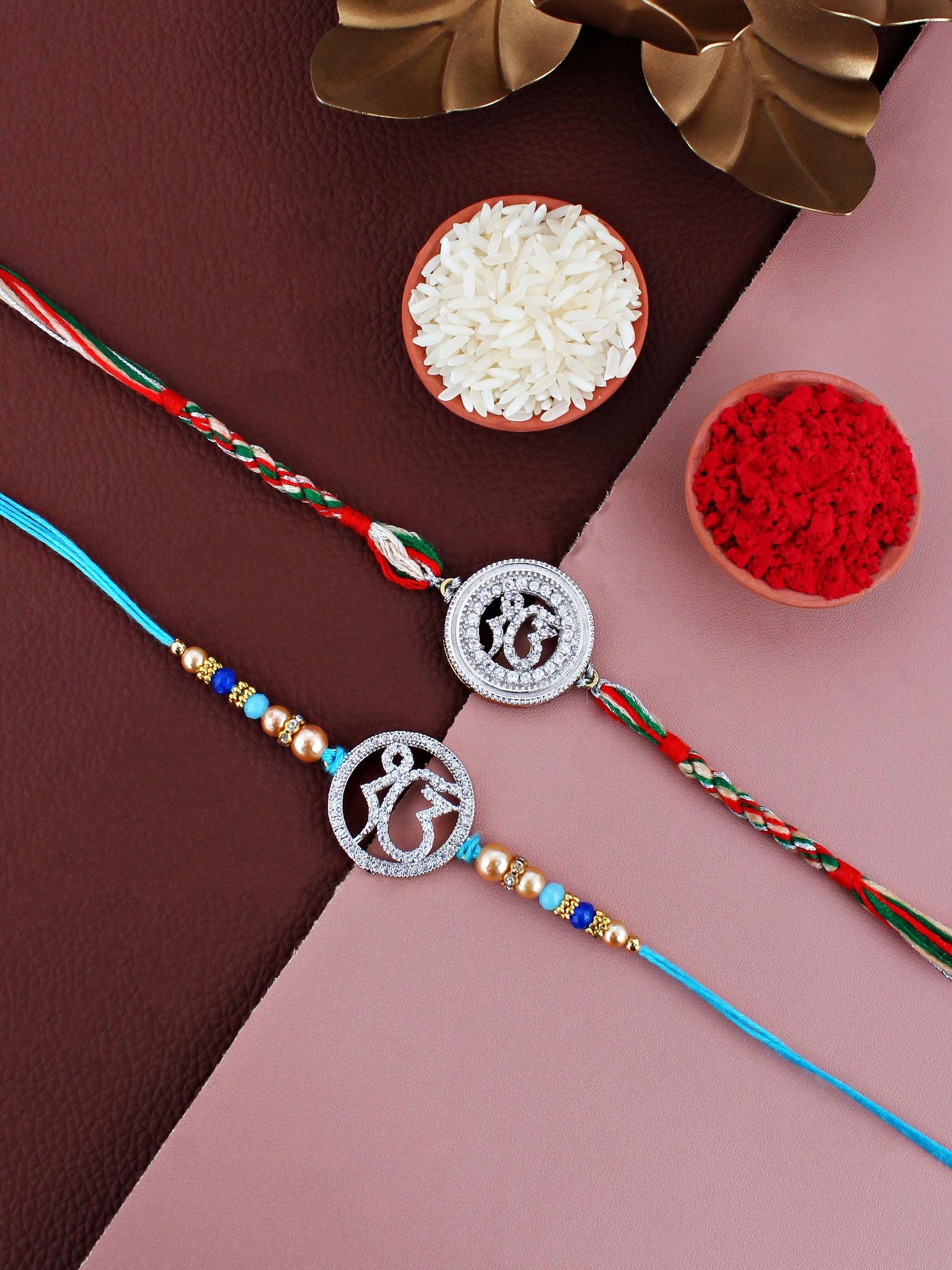 Lucky Jewellery Designer Gold Plated AD Stone Religious Rakhi - Rakshabandhan Ik Onkar Sardar Sikh Rakhee Bracelet for Brother Bhaiya Bhai Bhabhi - Pack of 2 (425-S5R1-SIKH-2)