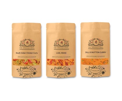 Mmasala Box Co. Authentic Indian Curry Spice Blends: South Indian Chicken Curry, Laal Maas, Dilli 6 Mutton Curry
