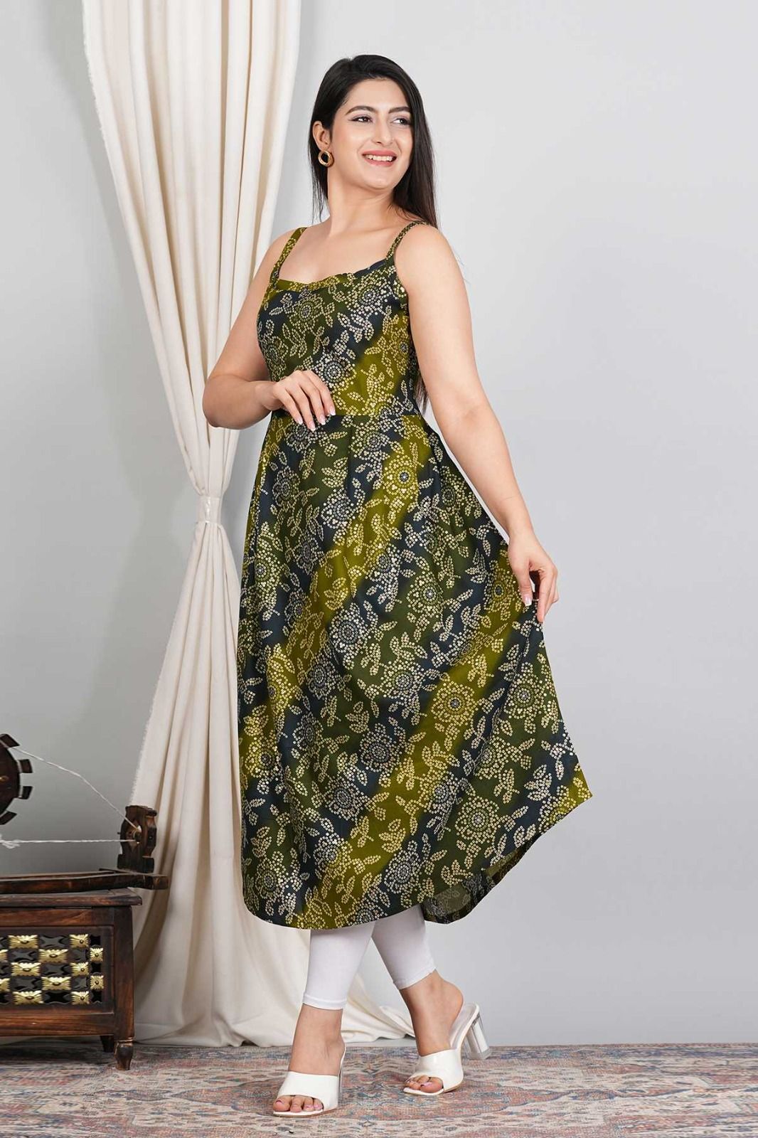 Bandhani Foil Printed Flared Kurta