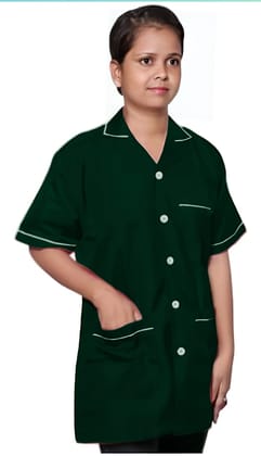 Medical Staff Apron | 3-Pockets Apron | Bottle Green Color | Unisex Pattern | Style with White Pipine | Comfortable | Durable | Best Fitted For Medical Professionals (Staff, Nursing & Lab Technicians)