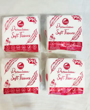 Preeth Premium Soft Tissue Papers for Home and Office, 80 Pulls -1 Ply, Size 27x 30cms -Ultra Soft & High Absorbent Pack Of 4, 320 Pulls
