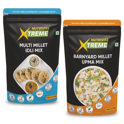 Nutrivise Xtreme Instant Mix Combo:Barnyard Millet Upma Mix-Multi Millet Idli Mix-Instant Cook|Low GI|Rich in Protein & Fiber-500g each(Pack of 2)