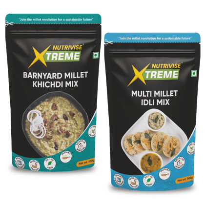 Nutrivise Xtreme Instant Mix Combo: Barnyard Millet Kichidi Mix |Multi Millet Idli Mix|Instant Cook|Low GI|Rich in Protein & Fiber|500g each(Pack of 2)