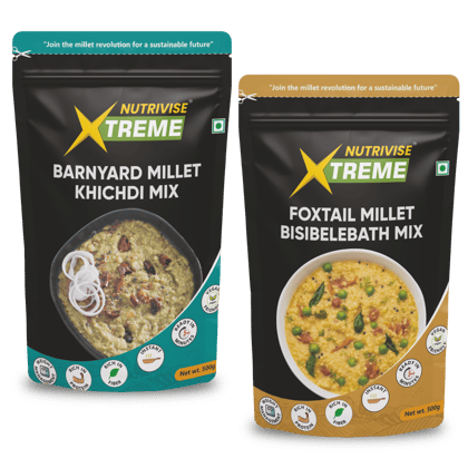 Nutrivise Xtreme Instant Mix Combo: Barnyard  Millet Kichidi Mix|Foxtail Millet Bisebellebath Mix|Instant Cook|Low GI|Rich in Protein & Fiber|500g each(Pack of 2)