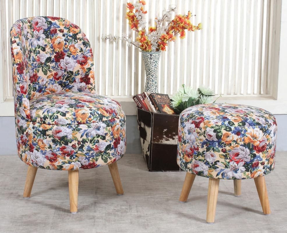 ShadowKart Ottoman Pouffes Sitting Mudda Puffy Stool for Living Room Dressing Table Pouf Round Footstool for Home Decor, Printed, Combo 17/32 Inch Hight