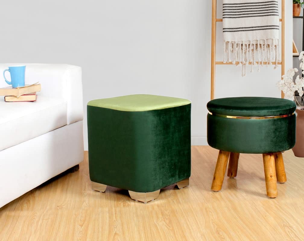 ShadowKart Ottoman Pouffes Sitting Stool for Living Room Furniture Wooden Footstools Puff Mudda Footrest Pouff for Office Home Decor, Combo