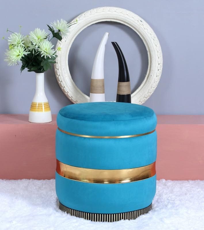Shadowkart Pouffes Sitting Stool for Living Room, Make up Table Mudda Puffy Wooden Ottoman Stools, Pouffe Footstool for Room Decoration & Dressing Table, 16x16x18 Inch