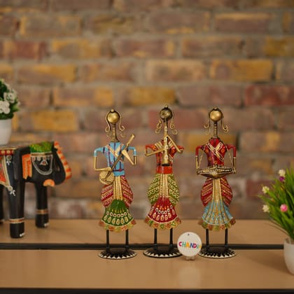 CHANDRA CRAFT HOUSE Metal Wrought Iron Musician Lady showpieces Ladies Doll Figurine Statue Decorative Items | Show Pieces for Home Decor Stylish Living Room | Pack of 3