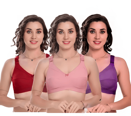 Bra Set for Women Combo Pack Non-Padded Full Back Coverage Broad Band T-shirts, Wire-free, Wide Strap with 4 Hook Closure Multicolor Bra Set for Women Combo Pack Non-Padded Full Back Coverage Broad Band T-shirts, Wire-free, Wide Strap with 4 Hook Closure Multicolor