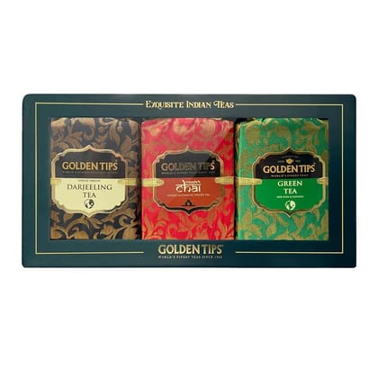 Golden Tips 3-in-1 Handmade Paper Box Premium Darjeeling Tea, Exquisite Green Tea, Spicy Masala Chai 50 g Golden Tips 3-in-1 Handmade Paper Box Premium Darjeeling Tea, Exquisite Green Tea, Spicy Masala Chai 50 g