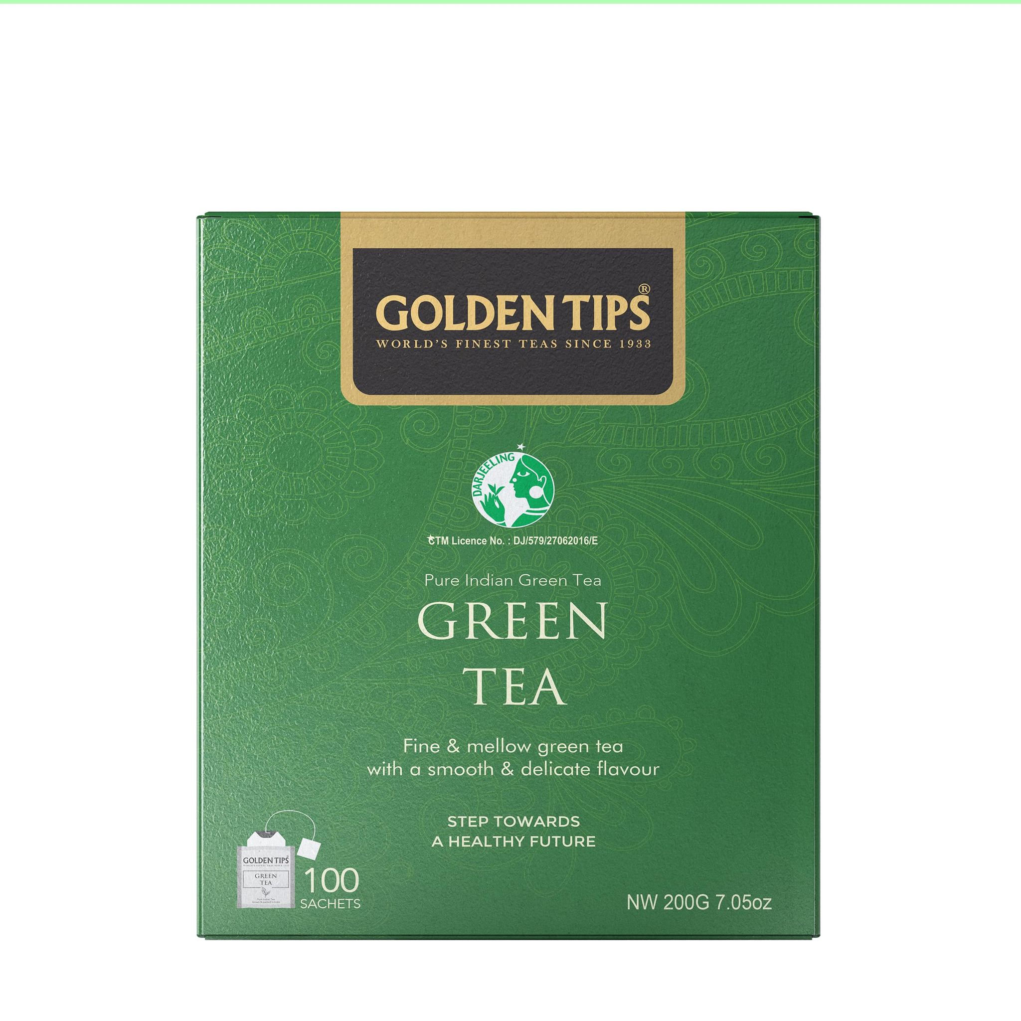 Golden Tips 100% Whole Leaf Tea Sourced from Darjeeling Green Tea Teabags, Refreshing & Aromatic, Rich in Antioxidants, (200 Gram, 100 cups)