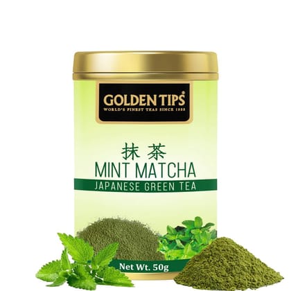Golden Tips Japanese Mint Matcha Green Tea Powder – 50g (50 Servings) Tin Can, No Additives, Antioxidant-Rich Superfood, No Artificial Sweeteners