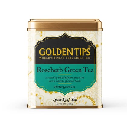 Golden Tips TEA | Healthy/Natural and Organic Loose Leaves Rose-Herb Green Tea Tin Can (100 Gram, 50 cups)
