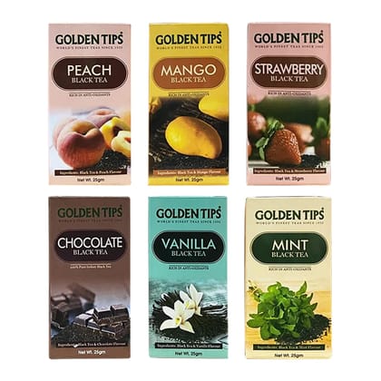 Golden Tips Unique Ensemble of Six Different Flavored Black Teas Gift Box (150 Gram-75 Cups)