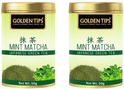 Golden Tips Healthy/Natural and Organic Japanese Mint Matcha Green Tea Powder, No Additives, Antioxidant-Rich Superfood, No Artificial Sweeteners (50 gm Each- Pack of 2)