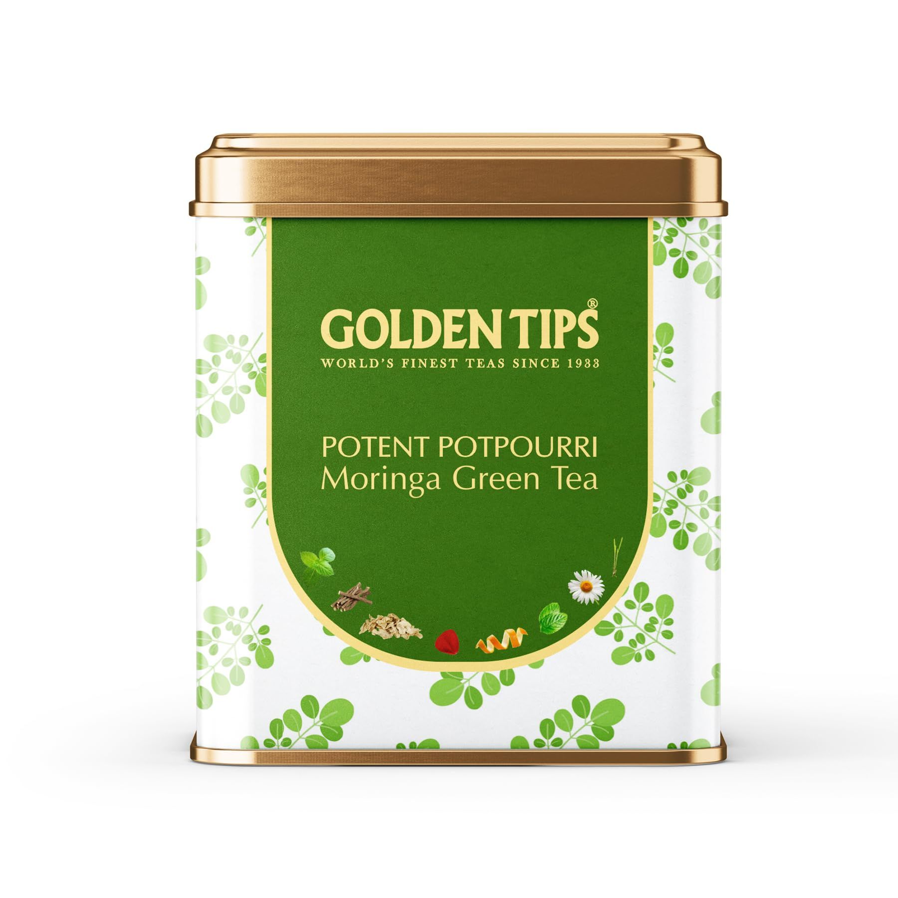 Golden Tips Whole Leaf Tea Sourced from Potent Potpourri Moringa Green Tea Teabags, Refreshing & Aromatic, Rich in Antioxidants, (200 Gram, 100 cups)