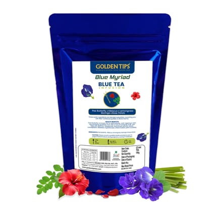 Golden Tips Blue Myriad Infusion Blue Tea, Dried Butterfly Pea Flower, Premium Zipper (100gm-50 cups) Golden Tips Blue Myriad Infusion Blue Tea, Dried Butterfly Pea Flower, Premium Zipper (100gm-50 cups)