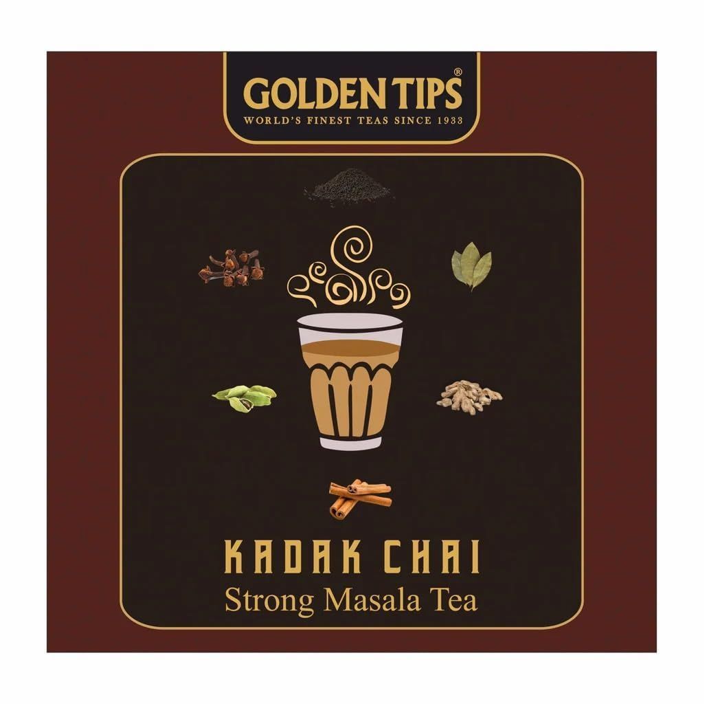 Golden Tips Kadak Masala Chai, Strong Assam CTC Tea with Aromatic Spices, Cardamom, Cinnamon, Clove, Ginger & Bay Leaves, Bold & Flavorful, Best with Milk, (500 Gram, 250 cups)