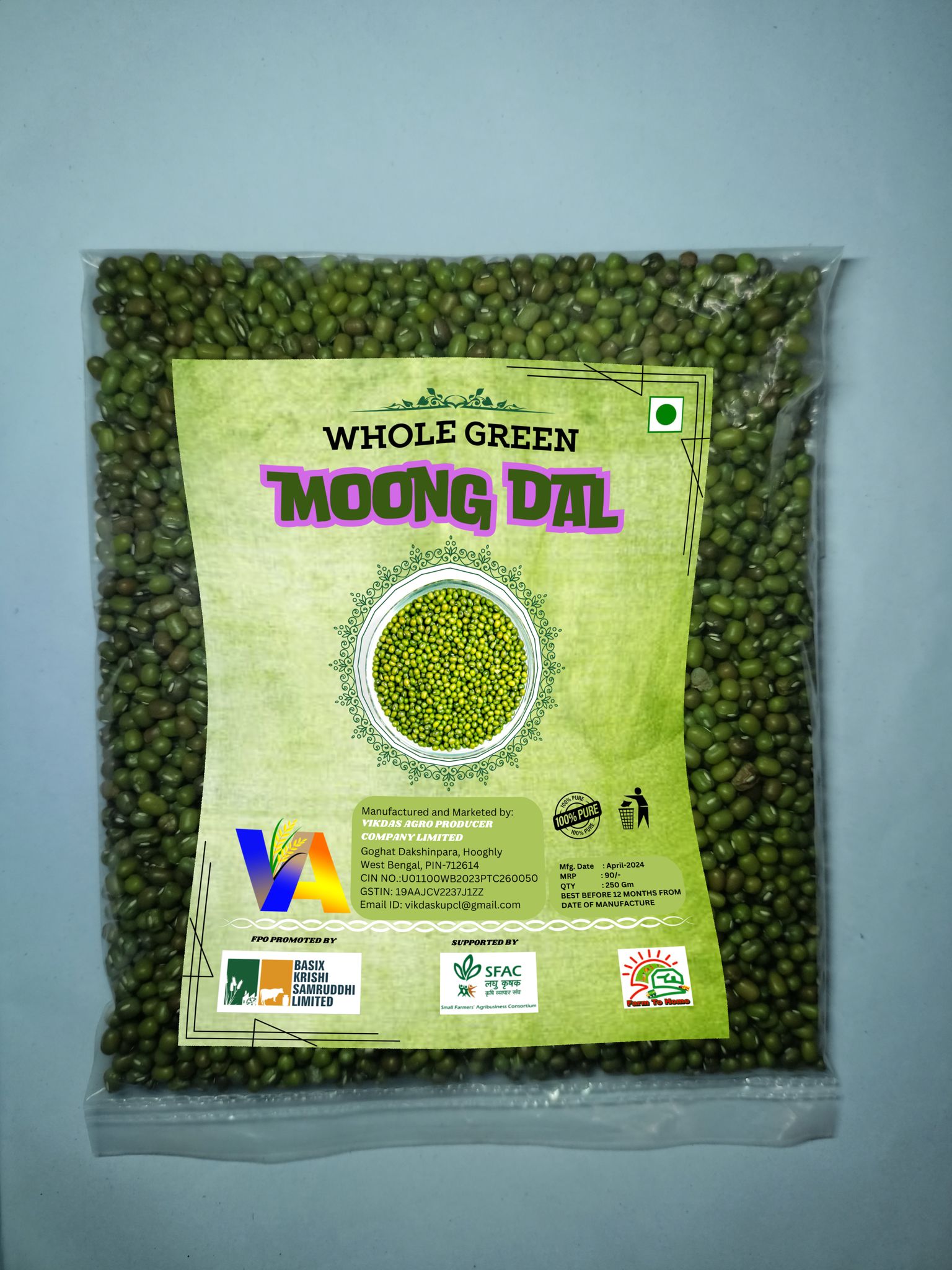 Whole Green Moong Dal/ 1kg (pack of 2)