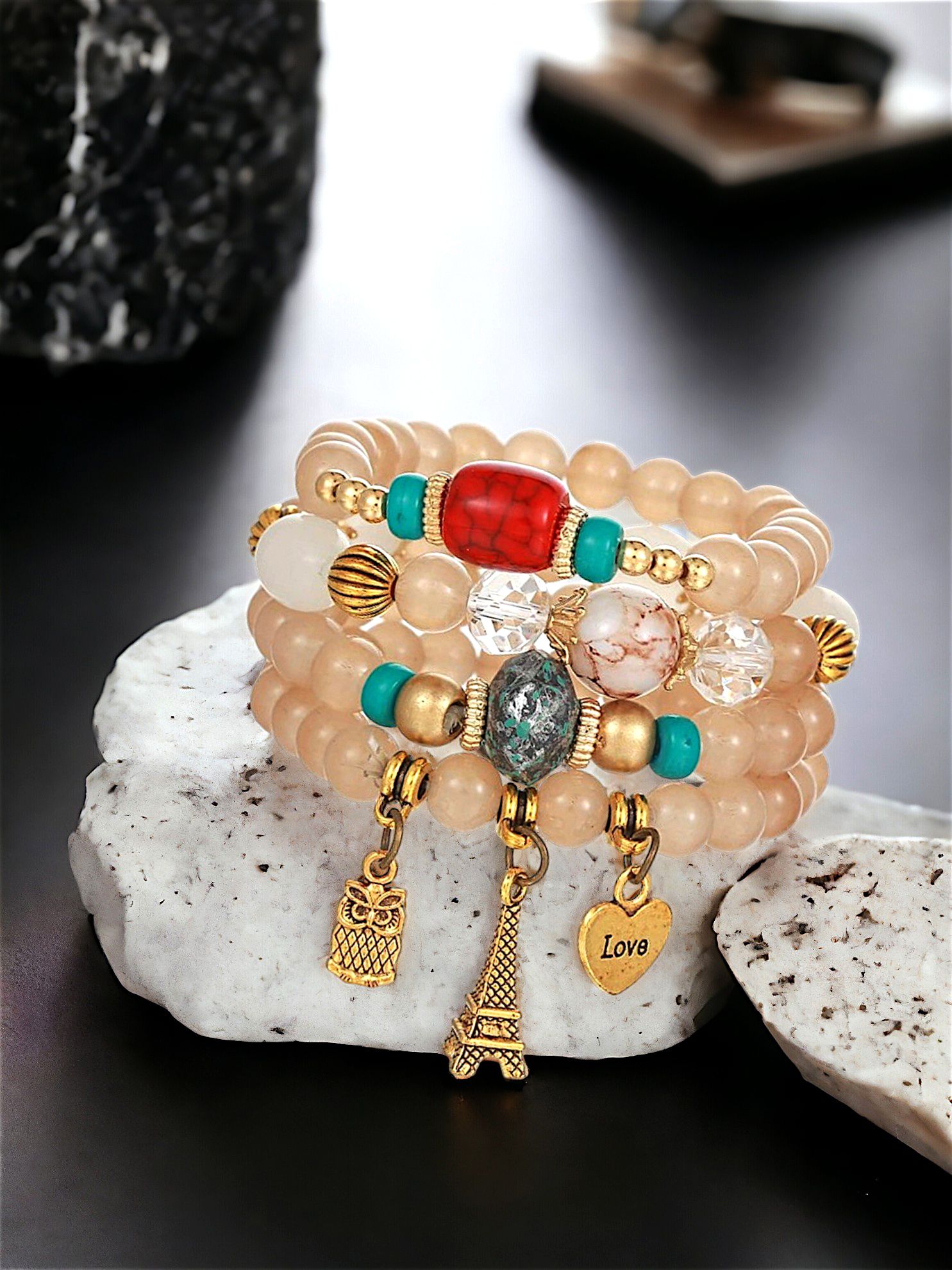 LUCKY JEWELLERY Latest Stylish Fashion Stackable Love Tassel Stretch Bracelet Multilayer Beaded Bangle Bodhi Bracelets Hippie Jewelry Gifts for Teen Girls Bracelet for Women & Girls (215-CHB2M-1252-C)